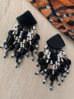 Vintage Chipita Black Fringed Earrings